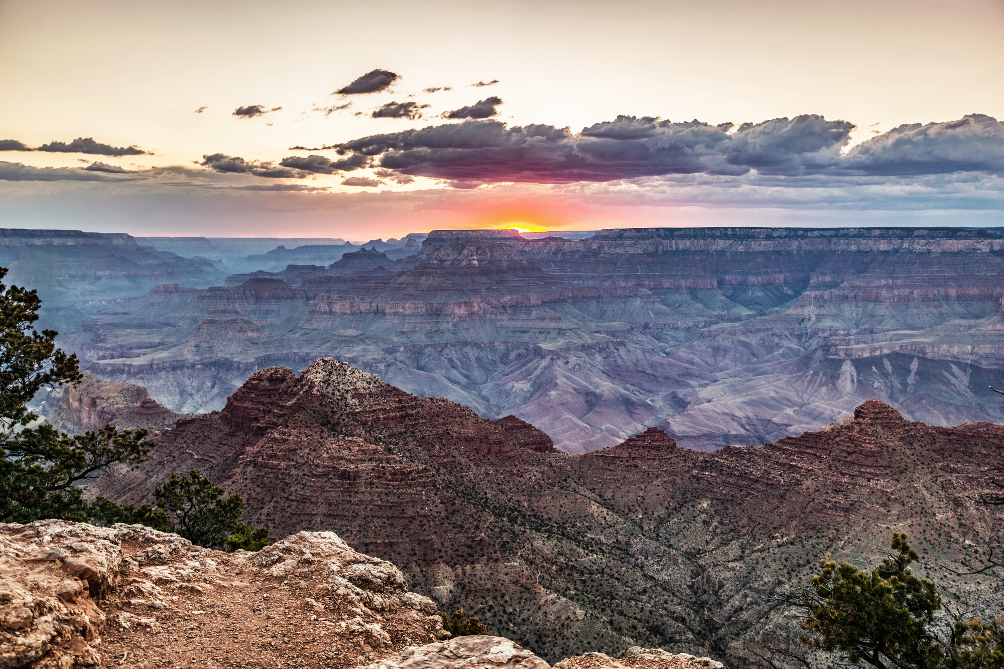 The Grand Canyon in Arizona, USA at sunset.